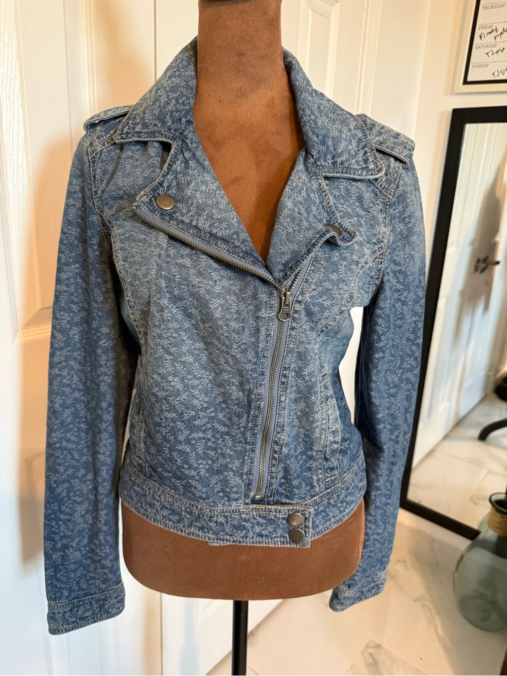 L'Amour Light Blue Acid-Wash Denim Moto Jacket